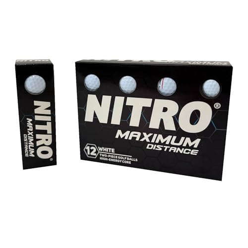 Nitro (12PK) All Levels Maxium Distance Titanium Core 85 Compression High Velocity Spin Control Long Distance Golf Balls USGA Approved-Total of 12-White