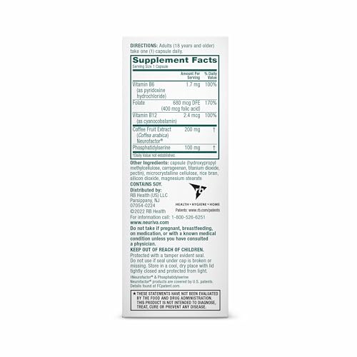NEURIVA Plus Brain Supplement for Memory and Focus Clinically Tested Nootropics for Concentration for Mental Clarity, Cognitive Enhancement Vitamins B6, B12, Phosphatidylserine 30 Capsules