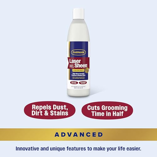 Farnam Laser Sheen Dazzling Shine and Detangler Concentrate for Horses, Repels Dirt and Stains, Makes 1 Gallon of Spray, 12 fluid ounces