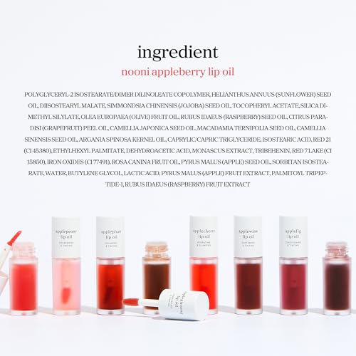 NOONI Korean Lip Oil - Appleberry | Long-Lasting, Moisturizing, Plumping, Revitalizing for Dry Lips, Waterproof, No Peel Off, Hydrating, Nourishing Crystal Clear, Stocking Stuffers, 0.12 FL Oz