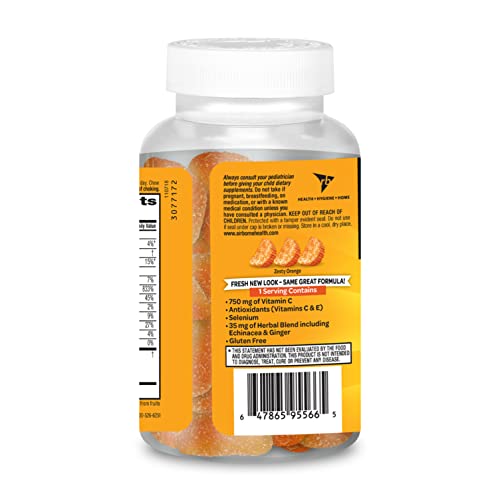 Airborne Vitamin C 750mg (per Serving) Zesty Orange Flavored Gummies (42 Count in a Bottle), Gluten-Free Immune Support Supplement with Vitamins A C E, Selenium, Echinacea, Ginger, Antioxidant
