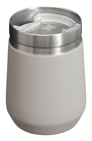 STANLEY GO Everyday Wine Tumbler 10 oz | Press Fit Drink Through Lid | Beverage, Coffee, and Cocktail Cup | Insulated Stainless Steel Wine Glass | BPA-Free | Ash 2.0