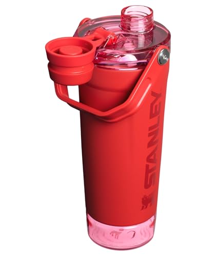 STANLEY Vitalize Shaker Bottle 20 oz | Leakproof Insulated Stainless Steel Shaker Cup | Base Storage and Twist On Fast Flow Lid | Protein Shakes and Pre Workout Powder | BPA-Free | Chili Red