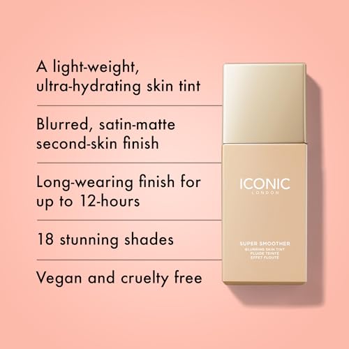 ICONIC LONDON Super Smoother Blurring Skin Tint | Light to Medium Coverage, Hydrating, Ultra-Lightweight Tinted Moisturizer, Cruelty-Free, Vegan Makeup (Warm Fair) 1.01 Fl oz