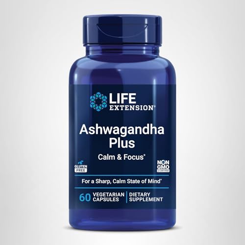 Life Extension Ashwagandha Plus Calm & Focus, ashwagandha Extract, Spearmint Extract, Focus, Attention, Relaxation, Advanced Formula, 60 Vegetarian Capsules