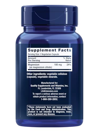 Life Extension Magnesium Citrate 100 mg Vegetarian Capsules, Blue, 100 Count