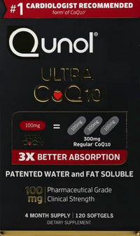 Thumbnail for Qunol Ultra CoQ10 100mg, 3x Better Absorption, Patented Water and Fat Soluble Natural Supplement Form of Coenzyme Q10, Antioxidant for Heart Health, 120 Count Softgels