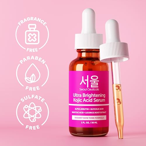 SeoulCeuticals Korean Skin Care Kojic Acid Serum Alpha Arbutin Serum – Dark Spot Remover Corrector Glycolic Acid Serum + Salicylic Acid K Beauty 1oz