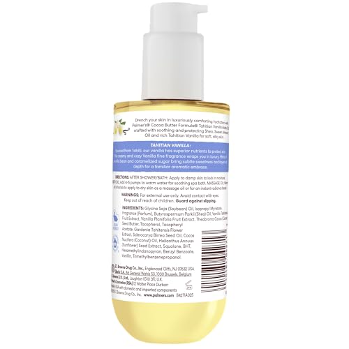 Palmer's Cocoa Butter Formula Body Oil, Moisture Drenching Tahitian Vanilla, 6.5 Oz, 72Hr Hydration with Shea Butter & Vitamin E for Softer Skin, Protects & Soothes Dryness, Dermatologist Approved