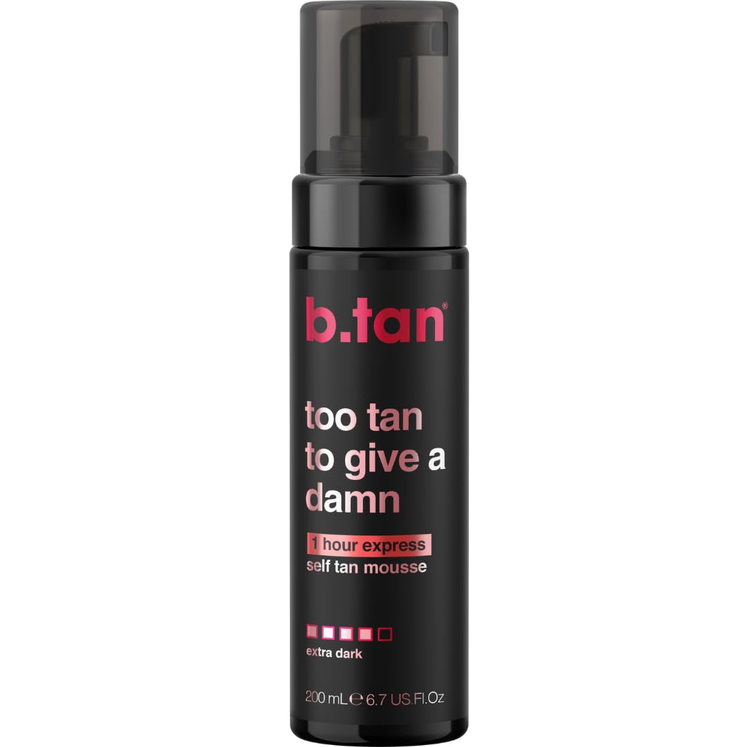 b.tan Ultra Dark Self Tanner Mousse | Too Tan - Best, 1 Hour Express Sunless Tanning Foam, Gold Bronzing Glow, No Fake Tan Smell, Face & Body, Vegan, Cruelty & Paraben Free, 6.7 Fl Oz
