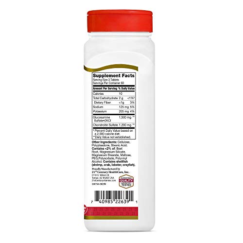 21st Century Glucosamine Chondroitin 500/400mg - Double Strength Tablets, 180 Count