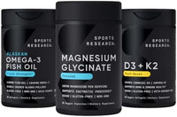 Thumbnail for Sports Research® Multivitamins Pack - 160 mg Chelated Magnesium Glycinate + Triple Strength Omega-3 Fish Oil 1250 + Vegan Vitamin D 5000iu & Mk7 Vitamin K 100mcg