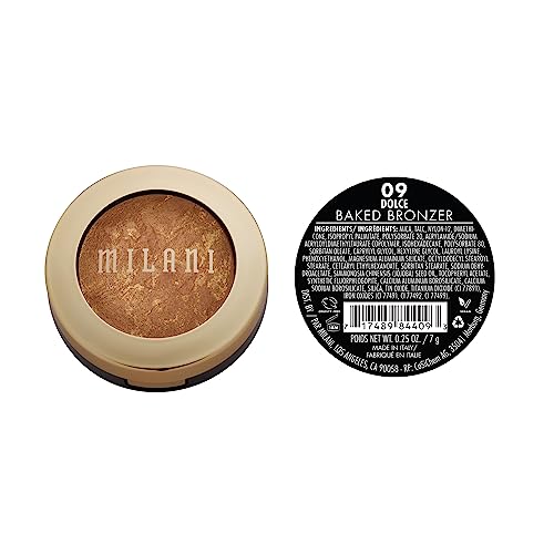 Milani Bronzer Powder - Baked Bronzer Made in Italy, Bronzing Shimmer Highlighter Makeup for Contour -Dolce