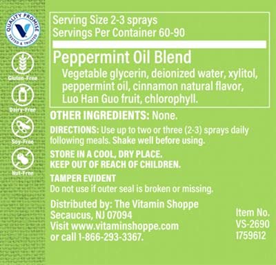 The Vitamin Shoppe Breathprep, Oral Spray for Fresh Breath, Breath Freshener, Naturally Flavored Peppermint Breath Spray (1 Fluid Ounces Liquid)