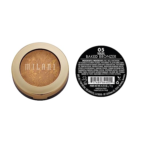 Milani Bronzer Powder - Baked Bronzer Made in Italy, Bronzing Shimmer Highlighter Makeup for Contour -Soleil
