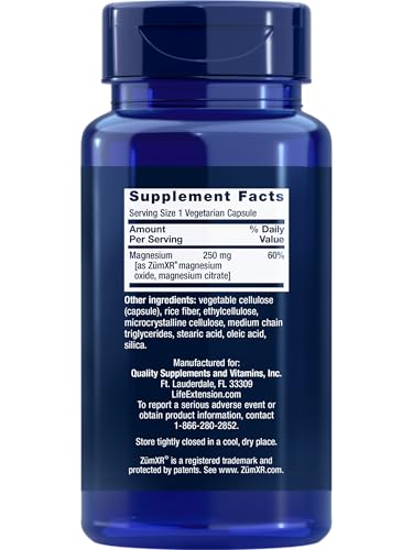 Life Extension Extend-Release Magnesium, prolonged Heart & Bone Health Support, Cardiovascular & Blood Pressure Health Support, bioavailable Formula, Gluten-Free, Non-GMO, Vegetarian, 60 Capsules