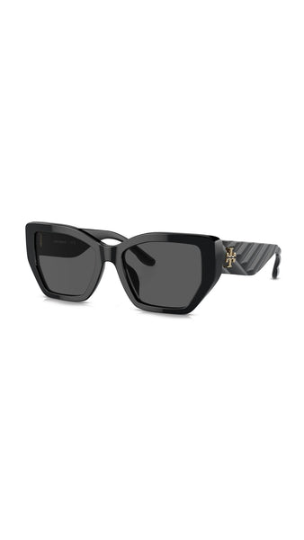 Tory Burch Women's Kira Irregular Sunglasses, Black, 53