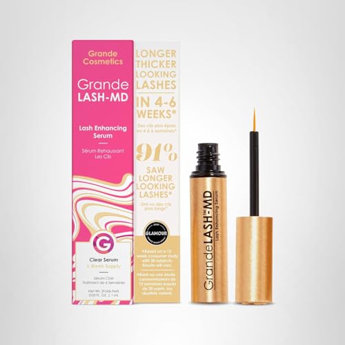 Grande Cosmetics GrandeLASH-MD Lash Enhancing Serum - Peptide & Vitamin Infused Formula for Longer, Thicker, Fuller Looking Lashes - Ophthalmologist Tested, Cruelty-Free, 6 Week Supply (1mL)