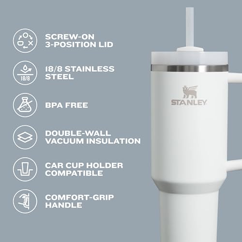 STANLEY Quencher H2.0 Tumbler with Handle and Straw 40 oz | Flowstate 3-Position Lid | Cup Holder Compatible for Travel | Insulated Stainless Steel Cup | BPA-Free | Stormy Sea