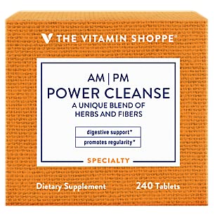 The Vitamin Shoppe AM/PM Power Cleanse - A Unique Blend of Herbs & Fibers for Digestive Health & Regularity - No Fasting - 1 Kit with 120 Tablets for Each Day & Night Set (240 Tablets)