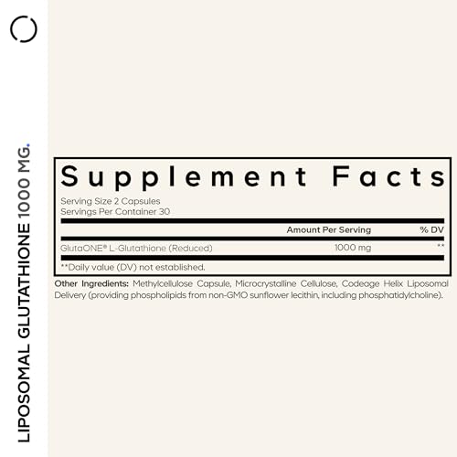 Codeage Liposomal Glutathione 1000 mg Supplement, High-Potency Reduced L-Glutathione - Liposomal Delivery - Phospholipids - Non-GMO, Gluten-Free - 60 Capsules
