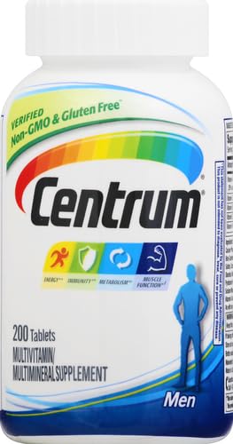 Centrum Multivitamin for Men, Multivitamin/Multimineral Supplement with Vitamin D3, B Vitamins and Antioxidants, Gluten Free, Non-GMO Ingredients, Tablet, 200 Count