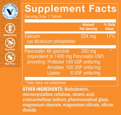 The Vitamin Shoppe Pancreatin 500MG, Natural Digestive Enzyme Supplement, Supports Digestion of Fats, Protein, Carbohydrates (100 Tablets)