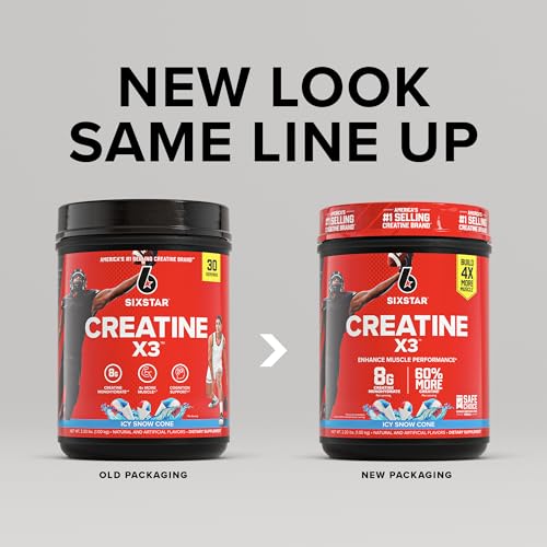 Six Star Creatine Monohydrate Powder, X3 (ICY Snow Cone) - Flavored Creatine HCl Powder Monohydrate Supplement for Muscle Building & Performance - Post Workout Supplement for Men & Women - 30 Servings