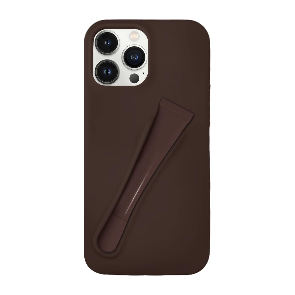 Generic Lip Gloss Phone 14 Pro Case - Premium Silky Silicone Lip and Phone Case with Puffy Back and Tactile Buttons for Easy Grip - Protective and Stylish Case Phone 14 Pro (Brown)