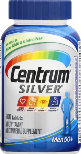 Centrum Silver Multivitamin for Men 50 Plus, Multivitamin/Multimineral Supplement with Vitamin D3, B Vitamins and Zinc, Gluten Free, Non-GMO Ingredients - 200 Count