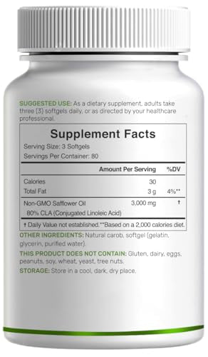 Ultra Strength CLA 3000mg | 240 Softgels, Active Conjugated Linoleic Acid from Safflower Oil