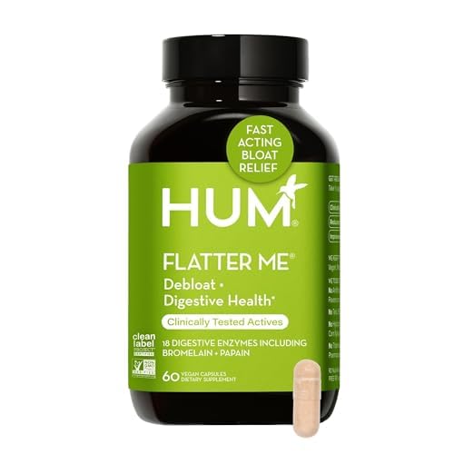 HUM Flatter Me Digestive Enzymes for Women & Men, Digestive Health Bloating Supplement with Ginger & Peppermint Leaf, Fast Acting Anti Bloat Pills Multi Enzyme for Debloating, Vegan, 60 Capsules