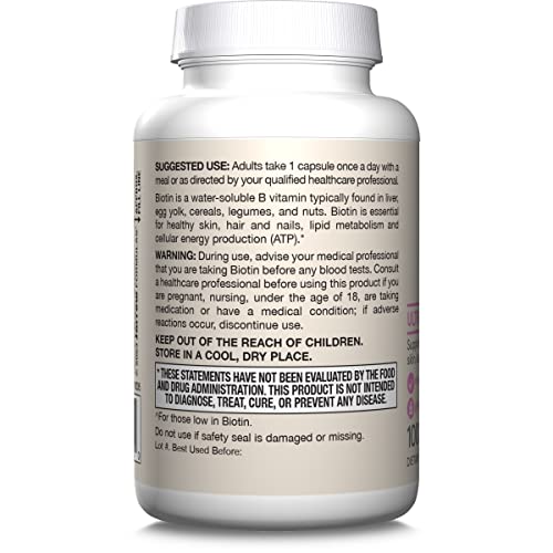 Jarrow Formulas® Biotin Ultra Strength 5000 mcg, Dietary Supplement, Hair, Skin, and Nails Support, 100 Veggie Capsules, Up to 100 Day Supply