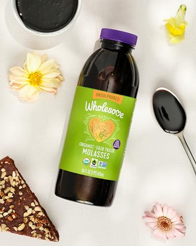 Wholesome Sweeteners 16-Ounces Organic Molasses, Fair Trade, Non GMO, Gluten Free & Vegan, Perfect for cookies, glazing and more, 1 Pack