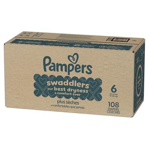 Pampers Swaddlers Diapers, Size 6 (23-44 lbs), 108 Count, Absorbent, Keeps Baby Dry and Comfortable, Skin Safe Disposable Baby Diaper (Packaging May Vary)