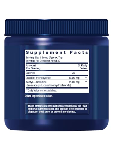 Life Extension Creatine Acetyl-L-Carnitine Energy Plus, Energy Support Supplement, creatine monohydrate, Acetyl-L-carnitine, Gluten-Free, Non-GMO, Vegetarian, 30 Servings