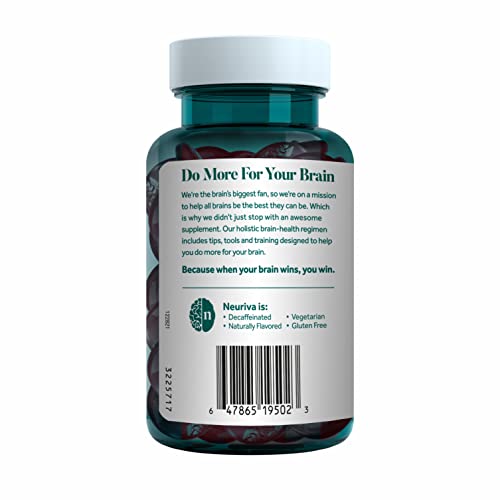 NEURIVA Plus Decaffeinated Nootropic Brain Supplement for Memory, Focus & Concentration & Cognitive Function, Clinically Tested NeuroFactor, Phosphatidylserine, Vitamins B6 B12,50ct Strawberry Gummies