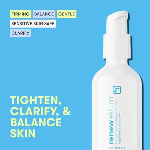 BRIOTECH Renew Serum, Hypochlorous Acid Mineral Gel, Soften Fine Line Appearance, Smooth Skin for Face, Neck, Chest, Spot Corrector, Soothe Redness, Vegan, 2 fl oz (2 Pack)