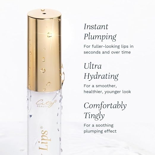 City Beauty City Lips Clear - Plumping Lip Gloss - Hydrate & Volumize - High Shine Lip Plumper - Hyaluronic Acid & Peptides Visibly Smooth Lip Wrinkles - Cruelty-Free (Clear, Pack of 1)