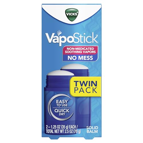 Vicks VapoStick, Solid Balm, No Mess, Soothing Non-Medicated Vicks Vapors, Easy-To-Use No-Touch Applicator, Quick Dry, Lightweight Skin Feel, 1.25oz x 2