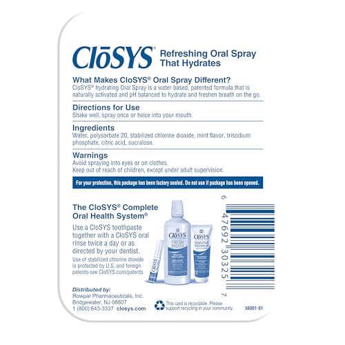 CloSYS Oral Breath Spray, Sugar Free Mouth Spray for Bad Breath, pH Balanced Mint Flavored 0.31oz (3 Count)