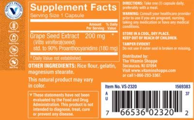 The Vitamin Shoppe Grape Seed Extract 200MG (60 Capsules)F