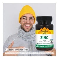 Thumbnail for Country Life Chelated Zinc 50 mg - Certified Gluten-Free & Vegan Immune Support Supplement, Enhances Zinc Absorption, Supports Body’s Protein Production & Cellular Health, 100 Vegetarian Tablets