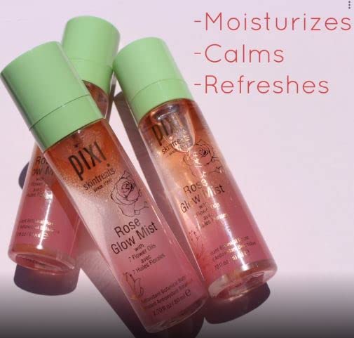 Pixi Beauty Rose Glow Mist | All-Over Mist For Luminous Complexion | Set & Refresh Makeup | Hydrate Skin With 21 Natural Oils (2.7 Fl Oz.)