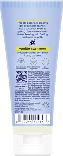 eos Travel Vanilla Cashmere Body Wash- Travel Size Body Wash, Hydrating, Moisturizing, Toiletries, Mini, Shea Butter, 2.5 fl oz