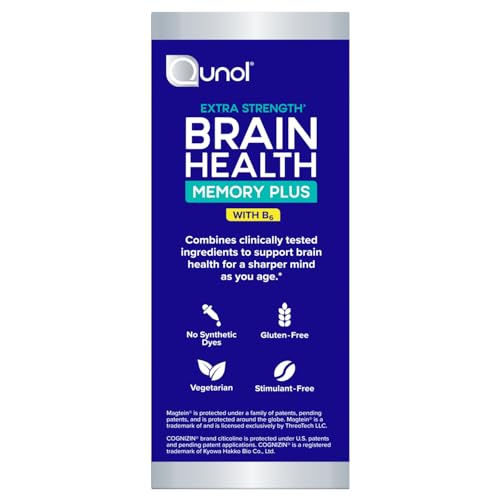 Qunol Brain Health Memory Plus with B6, Magnesium L-Threonate & Citicoline, Clinically Tested Ingredients to Improve Memory, Focus, Attention and Productivity, 60 Count (Pack of 1)