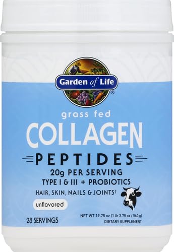 Garden of Life Grass Fed Collagen Peptides Powder Unflavored Collagen Powder for Women Men Hair Skin Nails Joints, Hydrolyzed Collagen Protein Supplements, Collagen for Women & Men, 28 Servings
