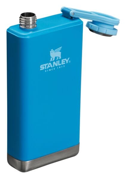 Stanley Adventure Pre-Party Flask 8 oz | Leakproof Hip Flask | Hinge Connected Never Lose Cap | Insulated Stainless Steel Liquor Container | BPA-Free | Azure