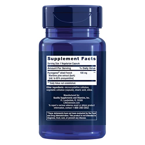 Life Extension Pycnogenol – French Maritime Pine Bark Extract – Scientifically Studied Healthy Aging & Vascular Health Supplement – Non-GMO, Gluten-Free, Vegetarian – 60 Capsules