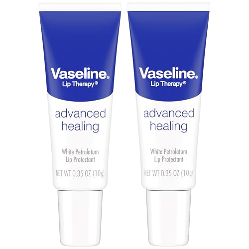 Vaseline Lip Therapy Advanced Healing Lip Balm Tube 2-Pack – White Petroleum Protectant, Moisturizer for Dry Lips, 0.35 Oz Ea